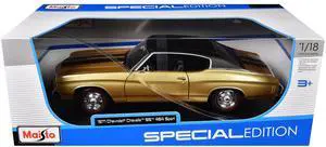 1971 Chevrolet Chevelle SS 454 Sport Gold Metallic with Black Top and Black Stripes 1/18 Die Cast Model Car by Maisto