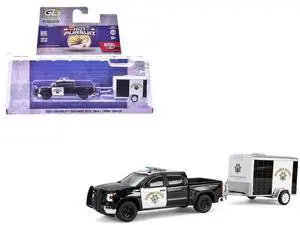 2023 Chevrolet Silverado Truck "California Highway Patrol" Black and White with Trailer 1/64 Diecast Model Cars by Greenlight