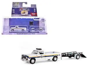 1990 Dodge Ram D250 Pickup "Philadelphia, Police Department" White with Stripes & Trailer 1/64 Diecast Model Cars by Greenlight