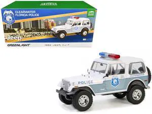 1982 Jeep CJ-7 "Clearwater, Florida Police Department" White and Light Blue 1/18 Diecast Model Cars by Greenlight
