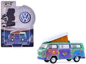 1973 Volkswagen Type 2 Westfalia Campmobile Green with White and Graphics "Club Vee-Dub" 1/64 Diecast Model Cars by Greenlight