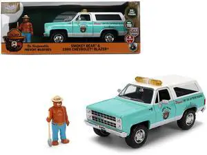 1980 Chevrolet Blazer Light Green with White Top and Graphics and Smokey Bear Diecast Figure 1/24 Diecast Model by Jada