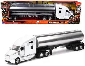Kenworth T680 Truck White with Oil Tanker Trailer Chrome "Long Haul Trucker" Series 1/32 Die Cast Model by New Ray