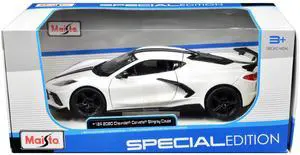 2020 Chevrolet Corvette Stingray Coupe White with Black Stripes "Special Edition" Series 1/24 Diecast Model Car by Maisto
