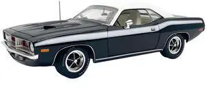 1972 Plymouth Cuda 340 Black with White Stripes, Top and Interior Limited Edition 1/18 Diecast Model Car by ACME