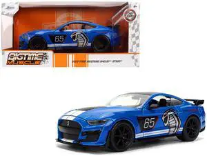 2020 Ford Mustang Shelby GT500 #65 "Ford Performance" Blue with Black Top and White Stripes 1/24 Die Cast Model Car by Jada