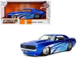 1969 Chevrolet Camaro Candy Blue with Graphics "Bigtime Muscle" Series 1/24 Die Cast Model Car by Jada