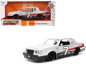 1987 Buick Grand National #7 "Buick Racing" Matt Silver Metallic with Red and Black Stripes 1/24 Die Cast Model Car by Jada