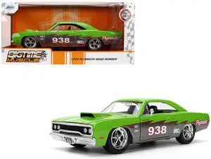 1970 Plymouth Road Runner #938 Green and Gray Metallic "Bigtime Muscle" Series 1/24 Die Cast Model Car by Jada