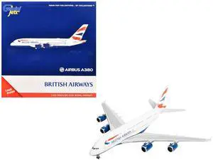 Airbus A380 Commercial Aircraft "British Airways" (G-XLEE) White with Striped Tail 1/400 Diecast Model Airplane by GeminiJets