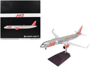 Airbus A321neo Commercial Aircraft "Jet2" (G-SUNO) Silver with Red Tail "Gemini 200" Series 1/200 Diecast Model by GeminiJets