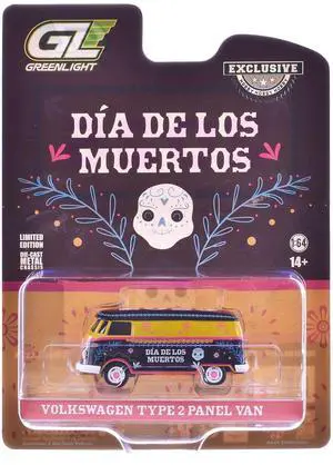 Volkswagen Type 2 Panel Van "Day of the Dead Dia de los Muertos 2025" Black & Yellow w/Graphics 1/64 Diecast Model by Greenlight