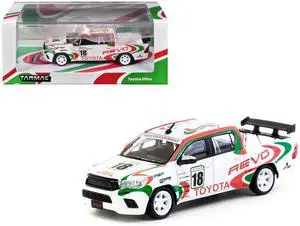 Toyota Hilux Pickup Truck RHD #18 White with Red and Green Graphics "Hobby64" Series 1/64 Diecast Model Car by Tarmac Works
