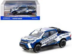 Toyota Hilux Pickup Truck RHD "Toyo Tires" White and Blue with Graphics "Hobby64" Series 1/64 Diecast Model Car by Tarmac Works