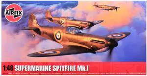Level 2 Model Kit Supermarine Spitfire Mk.I Fighter Aircraft with 3 Scheme Options 1/48 Plastic Model Kit by Airfix