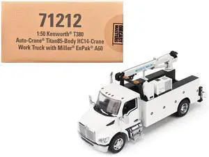 Kenworth T380 Auto-Crane Titan 85-Body HC14-Crane Work Truck with Miller EnPak White 1/50 Diecast Model by Diecast Masters