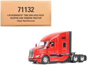 Kenworth T680 76" High Roof Sleeper Cab Truck Tractor Viper Red "Transport Series" 1/50 Diecast Model by Diecast Masters