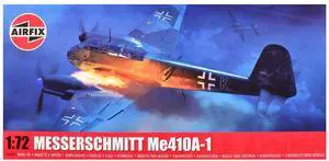Level 2 Model Kit Messerschmitt Me410A-1 Fighter Aircraft with 2 Scheme Options 1/72 Plastic Model Kit by Airfix