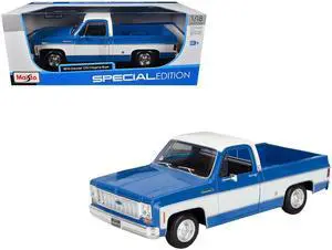 1974 Chevrolet C10 Cheyenne Super Pickup Truck Blue and White "Special Edition" Series 1/18 Diecast Model Car by Maisto