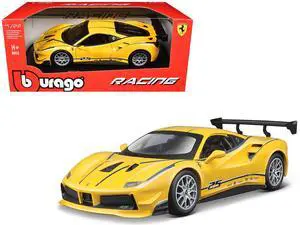 Ferrari 488 Challenge #25 Yellow with Blue Stripes "Ferrari Racing" 1/24 Diecast Model Car by Bburago
