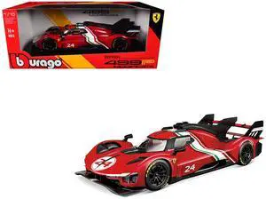 Ferrari 499P Modificata #24 Red with Italian Flag Stripes "Racing" Series 1/18 Diecast Model Car by Bburago