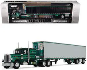 Peterbilt 359 with 60" Vintage Sleeper and 53' Utility Trailer with Reefer Green Metallic 1/64 Diecast Model Truck made by DCP/First Gear