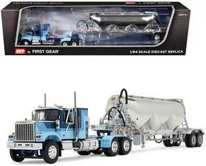 GMC General with 34" Flat Top Sleeper and Heil Pneumatic Tank Trailer Blue with Stripes 1/64 Diecast Model made by DCP/First Gear