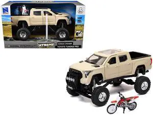 Toyota Tundra Pro Truck Tan and Honda CR250R Motorcycle Red and White "Xtreme Off-Road" Series 1/32 Diecast Model by New Ray