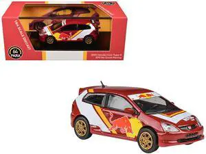 2001 Honda Civic Type R EP3 "No Good Racing" Red and White with Graphics 1/64 Diecast Model Car by Paragon