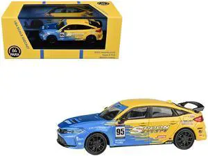 2023 Honda Civic Type R FL5 #95 "Spoon Sports Livery" Blue and Yellow 1/64 Diecast Model Car by Paragon