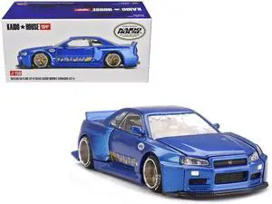 Nissan Skyline GT-R (R34) "SHINJUKU V2 Aero" RHD Blue Metallic "Kaido House" Special 1/64 Diecast Model Car by Mini GT