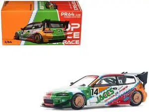 Pandem Civic EG6 RHD (Right Hand Drive) #14 "JACCS" White with Graphics 1/64 Diecast Model Car by Pop Race