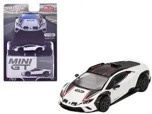 Lamborghini Huracan Sterrato Bianco Asopo White Metallic with Red Stripes and Matt Black Top 1/64 Diecast Model Car by Mini GT