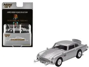 Aston Martin DB5 RHD Birch Silver Metallic 007 James Bond "Goldfinger" (1964) Movie Limited Ed 1/64 Diecast Model Car by Mini GT