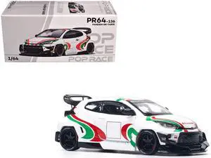 Toyota Pandem GR Yaris RHD "Rally Livery" White with Red and Green Graphics 1/64 Diecast Model Car by Pop Race