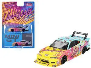 Nissan "LB-Super Silhouette" S15 SILVIA RHD Yellow and Blue with Pink Graphics Limited Edition 1/64 Diecast Model Car by Mini GT