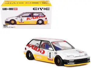 Honda Civic (EF) Kanjo V1 #0 Silver Metallic and Yellow "Kaido House" Special 1/64 Diecast Model Car by Mini GT