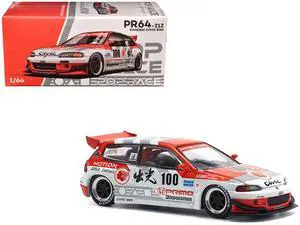 Pandem Civic EG6 V1.5 RHD #100 "Idemitsu Motion Infinite" White and Red with Graphics 1/64 Diecast Model Car by Pop Race