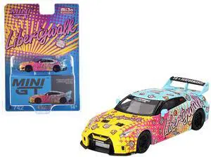Nissan 35GT-RR Ver.1 "LB-Silhouette Works GT" Light Blue & Yellow w/Graphics LBWK KUMA Ltd Ed 1/64 Diecast Model Car by Mini GT