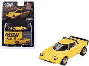 Lancia Stratos HF Stradale Giallo Fly Yellow Limited Edition to 1440 pieces Worldwide 1/64 Diecast Model Car by Mini GT
