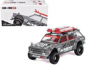 Datsun Kaido 510 Wagon 4x4 RHD "Kaido Offroad V1" Gray Metallic w/Red Interior and Surfboards 1/64 Diecast Model Car by Mini GT