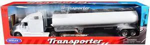 Freightliner Columbia Truck White with White Tanker Trailer "Transporter" Series 1/32 Diecast Model by Welly