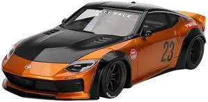 Nissan Z RHD #23 "LB-NATION WORKS" Orange Metallic with Matt Black Hood and Black Top 1/18 Model Car by Top Speed