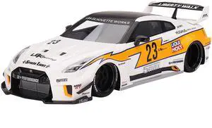 Nissan LB-Silhouette WORKS GT 35GT-RR Ver.1 RHD #23 White w/Yellow Stripes "LB Racing" 1/18 Model Car by Top Speed