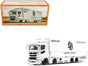 Mitsubishi Fuso Super Great Transporter RHD "Liberty Walk LB-Trucks" White with Graphics 1/64 Diecast Model by GCD