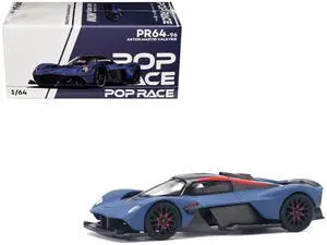Aston Martin Valkyrie Satin Marina Blue with Carbon Top 1/64 Diecast Model Car by Pop Race