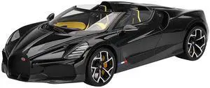 Bugatti W16 Mistral Black with Yellow Interior 1/18 Model Car by Top Speed