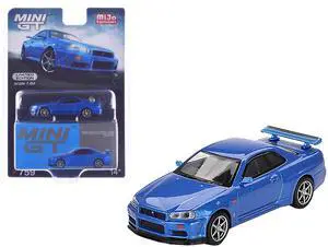 Nissan Skyline GT-R (R34) V-Spec RHD (Right Hand Drive) Bayside Blue Metallic Limited Edition 1/64 Diecast Model Car by Mini GT