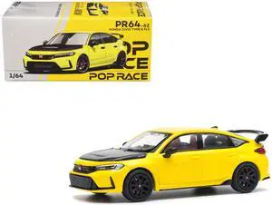 Honda Civic Type R FL5 Yellow with Carbon Hood 1/64 Diecast Model Car by Pop Race