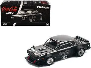 Skyline GT-R V8 Drift "Hakosuka" RHD (Right Hand Drive) "Coke Zero" Dark Chrome and Black 1/64 Diecast Model Car by Pop Race